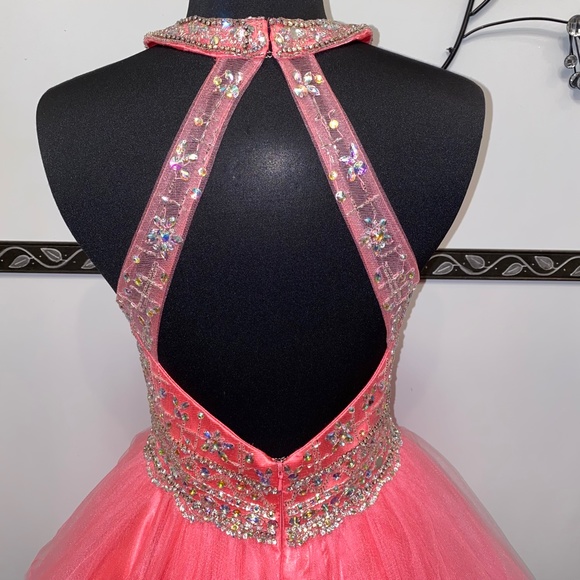 Coral Keyhole Jeweled Short Dress - Picture 4 of 4